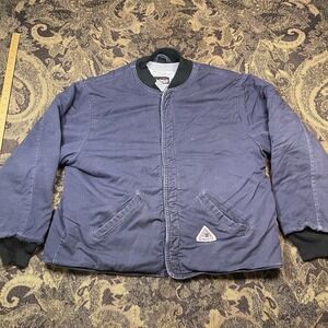 Vtg Bulwark Jacket Mens XL Blue Flame Resistant Aramid Quilted Bomber Work FR